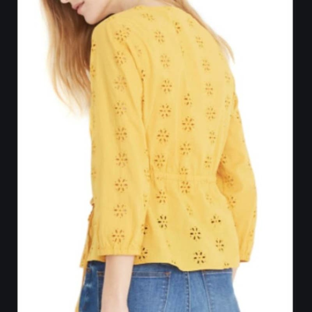 Madewell Yellow Wrap Eyelet Blouse Tie Top - Picture 2 of 6
